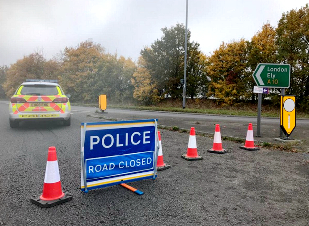 Police Road Closed Reflective Roll Up Tripod Sign - 